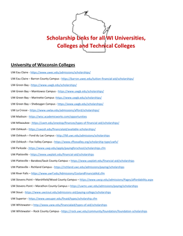 Scholarship Links for All WI Universities, Colleges and Technical Colleges