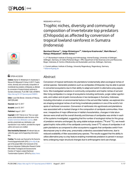 Chilopoda) As Affected by Conversion of Tropical Lowland Rainforest in Sumatra (Indonesia