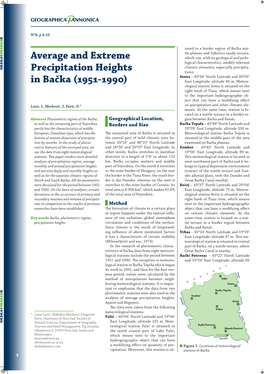 Average and Extreme Precipitation Heights in Bačka (1951-1990)