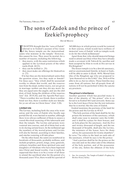 The Sons of Zadok and the Prince of Ezekiel's Prophecy