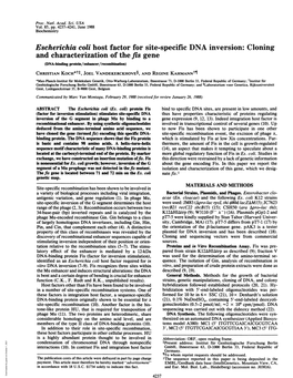 Escherichia Coli Host Factor for Site-Specific DNA Inversion