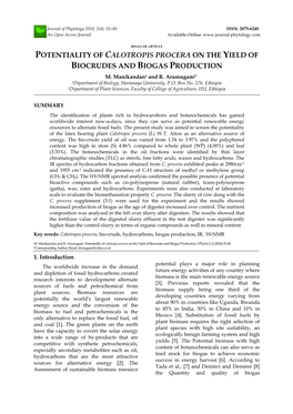 Potentiality of Calotropis Procera on the Yield of Biocrudes and Biogas Production M