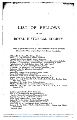 List of Fellows of the Royal Historical Society