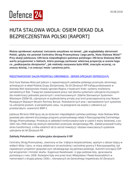 Huta Stalowa Wola: Osiem Dekad Dla Bezpieczeństwa Polski [Raport]