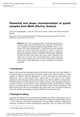 Elemental and Phase Characterization of Quartz Samples from Meliti (Florina, Greece)