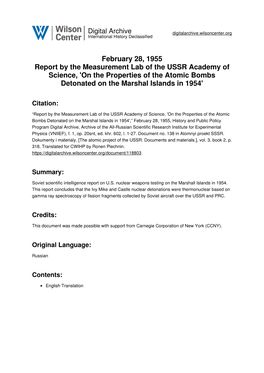 On the Properties of the Atomic Bombs Detonated on the Marshal Islands in 1954'
