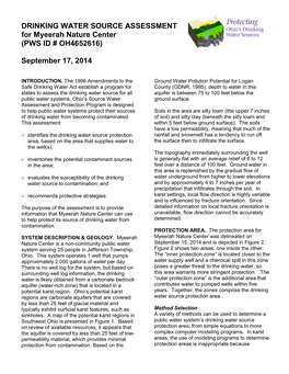 DRINKING WATER SOURCE ASSESSMENT for Myeerah Nature Center (PWS ID # OH4652616)