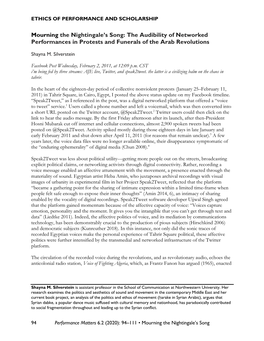 Mourning the Nightingale's Song: the Audibility of Networked Performances in Protests and Funerals of the Arab Revolutions