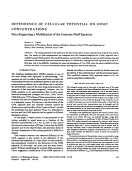Dependence of Cellular Potential on Ionic Concentrations. Data Supporting a Modification of the Constant Field Equation