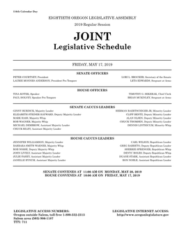 Legislative Schedule