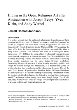 Hiding in the Open: Religious Art After Abstraction with Joseph Beuys, Yves Klein, and Andy Warhol