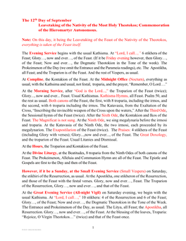 The 12Th Day of September Leavetaking of the Nativity of the Most Holy Theotokos; Commemoration of the Hieromartyr Autonomous