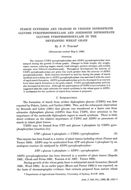 Starch Synthesis and Changes in Uridine Diphosphate Glucose Pyrophosphorylase and Adenosine Diphosphate Glucose Pyrophosphorylase in the Developing Wheat Grain