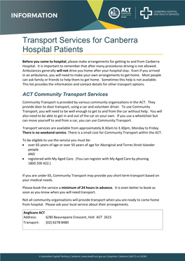 Transport Services for Canberra Hospital Patients
