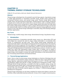 Thermal Energy Storage Technologies