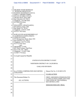 In Re: NVIDIA Corporation Securities Litigation 02-CV-00853-First