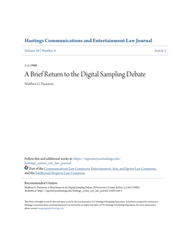 A Brief Return to the Digital Sampling Debate Matthew .G Passmore