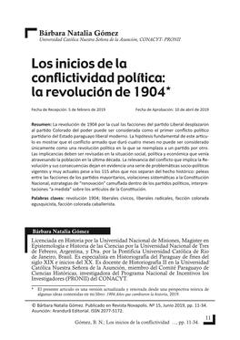 Los Inicios De La Conflictividad Política: La Revolución De 1904*
