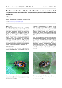 A Review of Rare Scottish Pot Beetles with Information on Surveys for Six-Spotted (Cryptocephalus Sexpunctatus) and Ten-Spotted