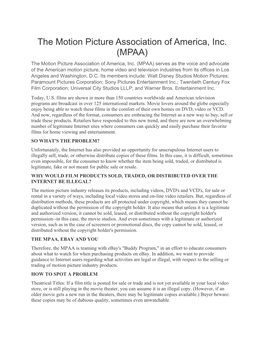 The Motion Picture Association of America, Inc. (MPAA) the Motion Picture Association of America, Inc