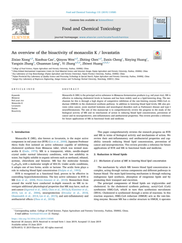 An Overview of the Bioactivity of Monacolin K / Lovastatin