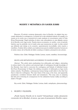 Muerte Y Metafísica En Xavier Zubiri