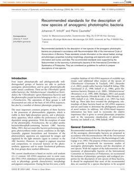 Recommended Standards for the Description of New Species of Anoxygenic Phototrophic Bacteria
