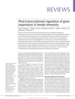 Post-Transcriptional Regulation of Gene Expression in Innate Immunity