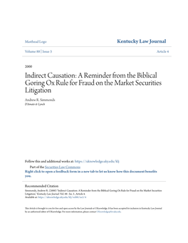 Indirect Causation: a Reminder from the Biblical Goring Ox Rule for Fraud on the Market Securities Litigation Andrew R