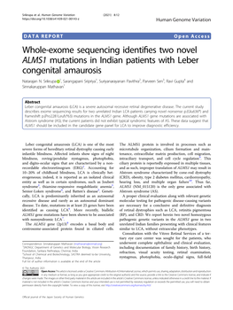 Whole-Exome Sequencing Identifies Two Novel ALMS1 Mutations in Indian Patients with Leber Congenital Amaurosis