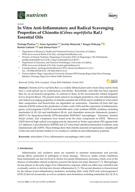 In Vitro Anti-Inflammatory and Radical Scavenging Properties of Chinotto