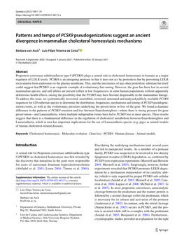 Patterns and Tempo of PCSK9 Pseudogenizations Suggest an Ancient Divergence in Mammalian Cholesterol Homeostasis Mechanisms