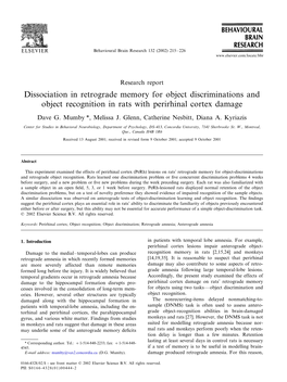 Dissociation in Retrograde Memory for Object Discriminations and Object Recognition in Rats with Perirhinal Cortex Damage