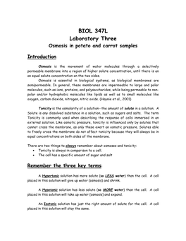 BIOL 347L Laboratory Three Osmosis in Potato and Carrot Samples