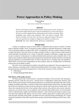 Power Approaches to Policy-Making