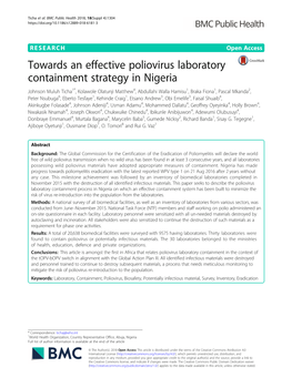 Towards an Effective Poliovirus Laboratory Containment Strategy In