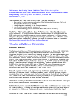 Wilderness Air Quality Value (WAQV) Class 2 Monitoring Plan