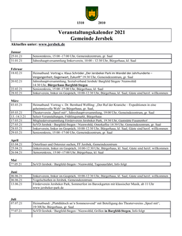 Veranstaltungskalender 2021 Gemeinde Jersbek Aktuelles Unter