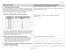 Worksheet: Portion Size Complete the Items Below, Describing How Your Menu Meets the Requirements Listed in the Program Participation Checklist: 1