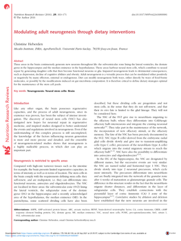 Modulating Adult Neurogenesis Through Dietary Interventions