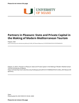 State and Private Capital in the Making of Modern Mediterranean Tourism