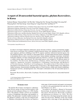 A Report of 28 Unrecorded Bacterial Species, Phylum Bacteroidetes, in Korea