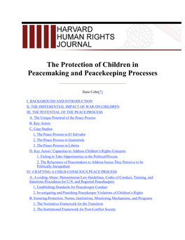 The Protection of Children in Peacemaking and Peacekeeping Processes