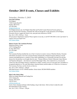 October 2015 Events, Classes and Exhibits