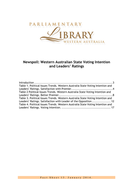 Western Australian State Voting Intention and Leaders' Ratings