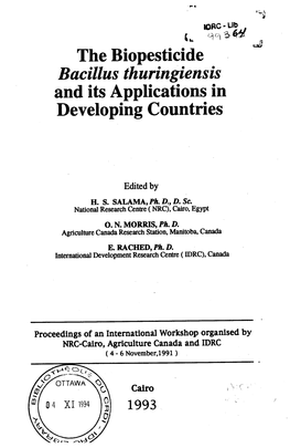 The Biopesticide Bacillus Thuringiensis and Its Applications in Developing Countries