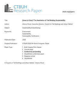 Green Or Grey? the Aesthetics of Tall Building Sustainability 3