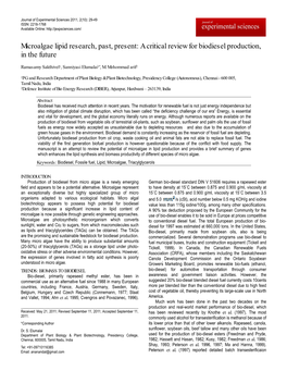 Microalgae Lipid Research, Past, Present: a Critical Review for Biodiesel Production, in the Future