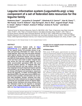 Legume Information System (Legumeinfo.Org): a Key Component of a Set of Federated Data Resources for the Legume Family Sudhansu Dash1,†, Jacqueline D