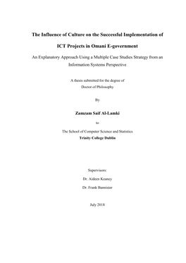 The Influence of Culture on the Successful Implementation of ICT Projects in Omani E-Government